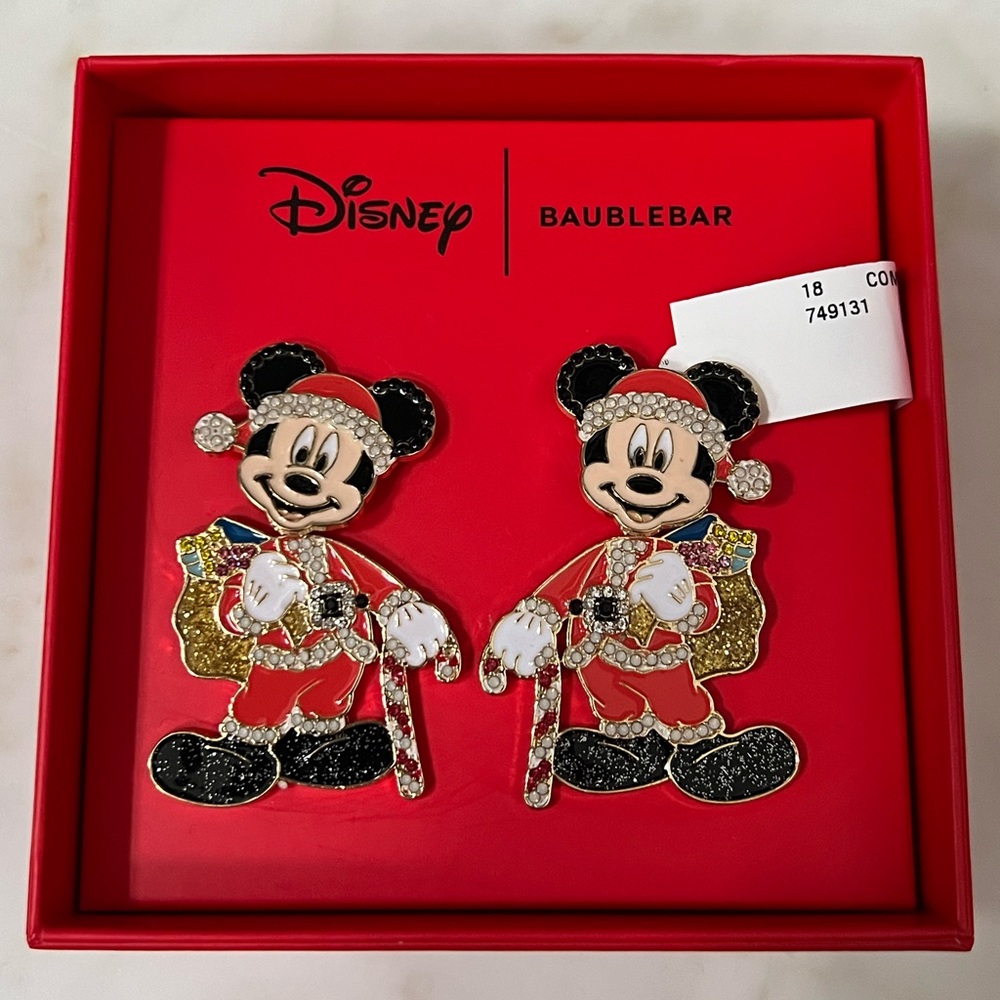 Disney BaubleBar Mickey Mouse Christmas Santa Costume Rhinestone Earrings